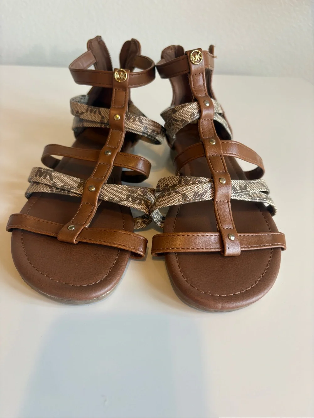 MICHAEL Michael Kors Tan Gladiator Sandals with Snake-Print Straps